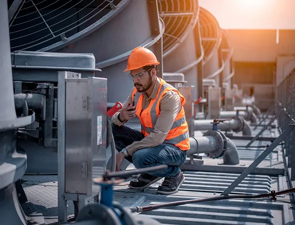 Skilled HVAC team inspecting and servicing a commercial air system in Southaven, TN for reliable year-round operation.
